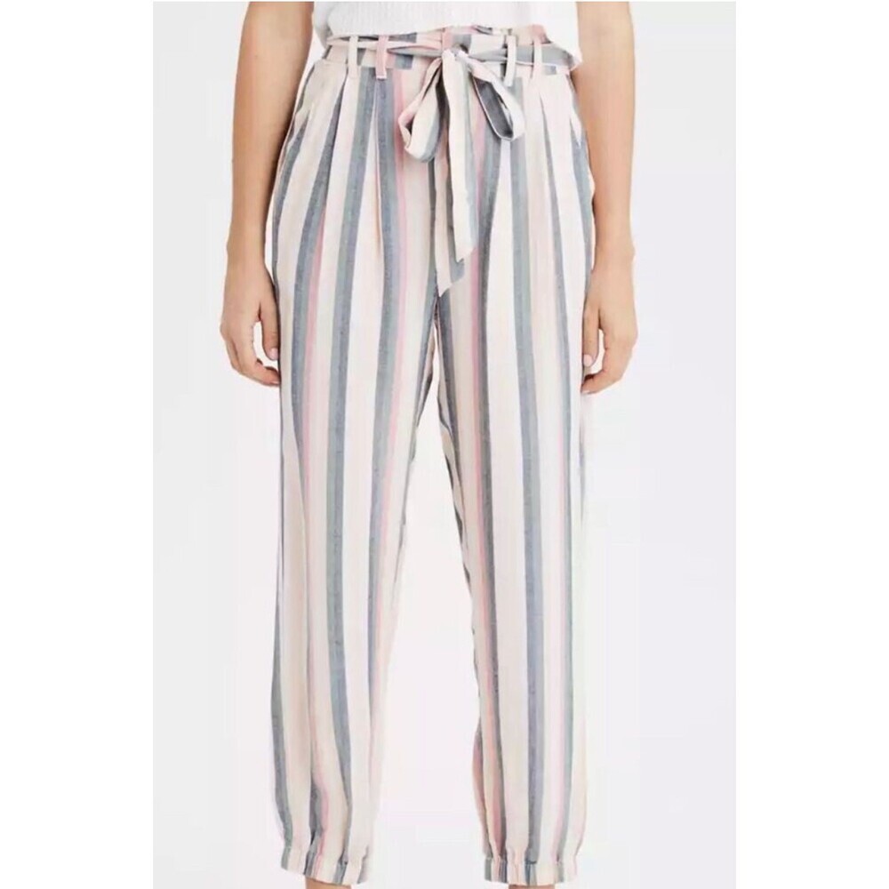 American Eagle jogger pants paper bag waist stripped pull on pockets SZ XS